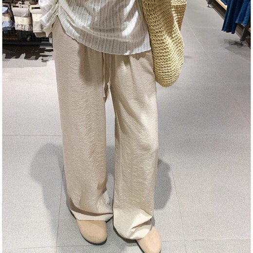 
Cotton-made cotton and linen wide-leg pants for women for summer thin ice silk lazy style casual pants high waist loose slim straight walk pants white [regular style] high quality L 100-115Jin [Jin equals 0.5 kg]