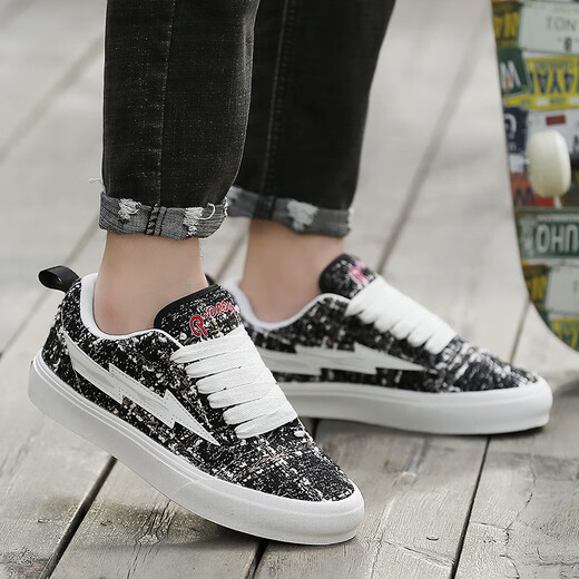 Lightning X Storm Picasso Gemälde Co-Branded Xiaoxiang Style Casual Lightning Bread Schuhe Paar Leinwand Sportbrettschuhe Männer und Frauen D6227 Black Jade Black 40