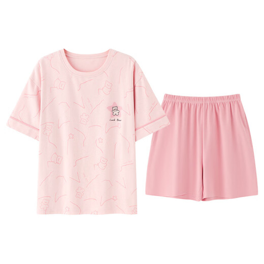 雅鹿新款夏季纯棉睡衣女圆领短袖短裤家居服夏天薄款卡通少女全棉套装 9854 M