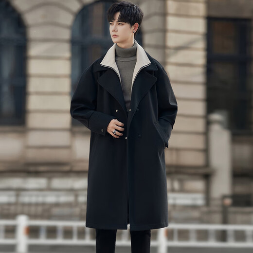 ROMON woolen coat men's mid-length British style high-end business fake two-piece woolen windbreaker jacket apricot XL