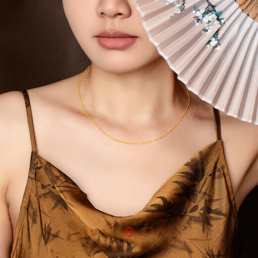 Mingzuan International Yellow 18K Gold 0-Necklace Women's Au750 Simple and Fashionable Interlocking Necklace Chain for Girlfriend's Birthday Gift