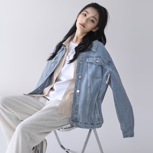 Semir Semir retro blue denim jacket for women spring and autumn new loose bf casual denim jacket top trendy blue Semir L (165) 88a