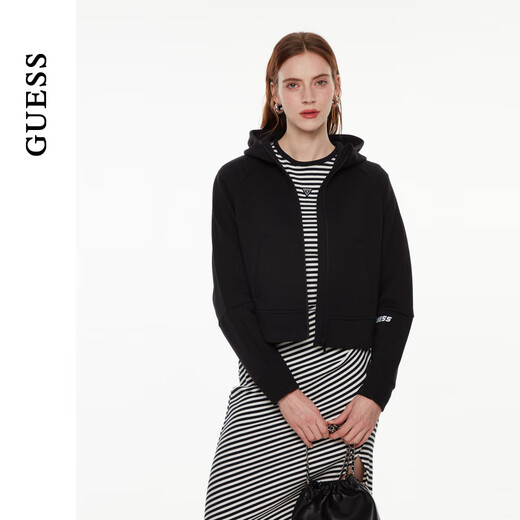 GUESS official flagship women's American casual hooded short jacket-W4PP81K2Q45 JBLK-Graphite Black M (120-140)