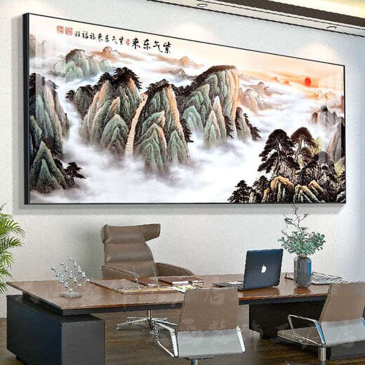 咏幻山水风景画客厅挂画办公室字画紫气东来靠山图老板桌背景墙壁装饰 背有靠山CT-3887 带框长140高60cm-顺丰入户尊贵
