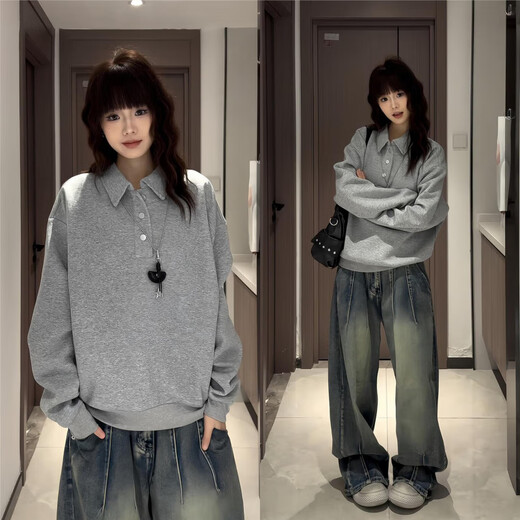 Wu Yinan cleanfit black henley collar shoulder sweatshirt for men and women long-sleeved polo shirt American heavyweight inner layering shirt black upgraded model black upgraded model M