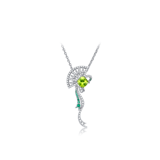 Muye Natural Colored Treasure 925 Silver Peridot Colored Treasure Necklace Fan Necklace Original Design Colored Treasure Chain 925 Silver Peridot Colored Treasure Fan Necklace