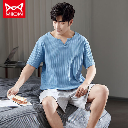 Catman Miiow Pajamas Summer Summer Shorts Shorts Shortved Sorthing Cotton Pure Fin Men's Summer Casual Relling Relling 9922 M 80-100Jin [Jin es igual a 0,5 kg]