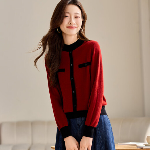 Shexi (Srcr) thick 100% wool sweater, red sweater for women in the year of birth, spring and autumn short style, small fragrance knitted bottoming shirt