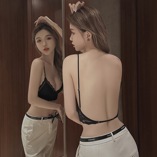 维多利亚的格调女士夏季薄款无钢圈调整型文胸套性感蕾丝上托防下垂装美背内衣女 黑色【套装】 M 码建议（90-105斤）