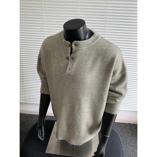 XUANSENTU black Henry collar sweater for men, spring and autumn mature and stable POLO knitted bottoming shirt, lazy style inner sweater, black M