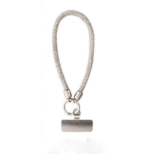 Mobile phone lanyard hanging chain clip short pendant high-end luxury thick rhinestones strong universal fashion wrist lanyard Champagne gold and white diamonds full of diamonds + stainless steel card-wrist style