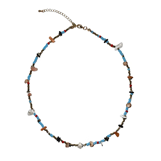 YIBIYRTEP Sorrento Holiday* Natural Jade Black Agate Necklace Colored Irregular Handmade Holiday Feeling Clavicle Chain Sorrento Holiday* Copper Plated 18k Gold