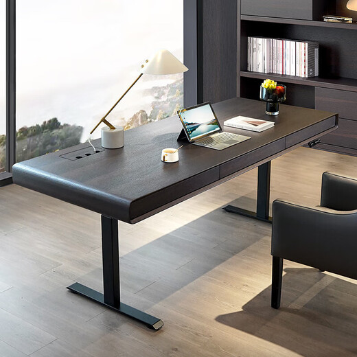 Jianyun Noi designer workbench desk study table Italian style minimalist modern light luxury simple electric lifting study desk smoked wood color with plug-in row 1400*650*750
