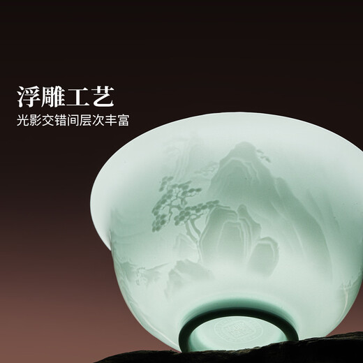 Jingdezhen ceramic Yingqing tea set high-end gift Chinese Kung Fu white porcelain tea bowl complete set gift for elders high-end tea gift Yuanshan tea set-Yingqing 8 pieces