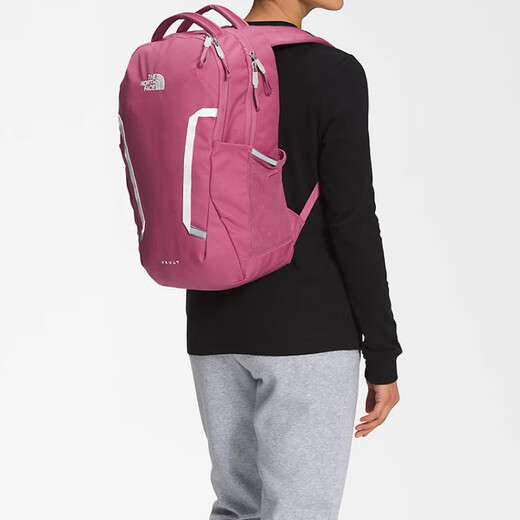 北面（The North Face）时尚简约拉链开合聚酯纤维书包背包双肩包常规女款红紫色 红紫色