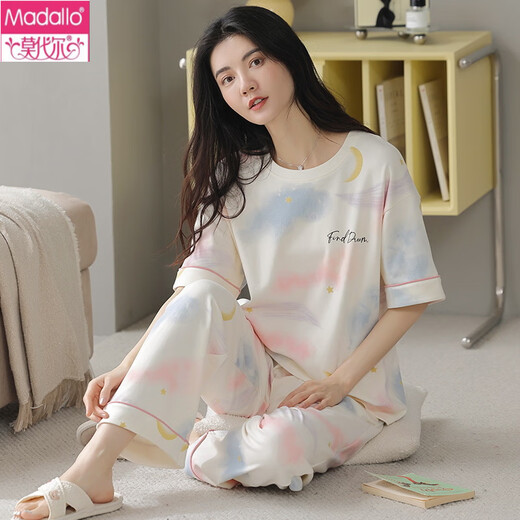 Modal Pyjamas für Frauen im Frühjahr und Sommer kurzärmelige Hosen reine koreanische Baumwollstudenten können reine Baumwoll-Kleidungsanzüge im Sommer im Sommer YZT9719 Kurzlänge L (100-120jin [Jin gleich 0,5 kg]) tragen)