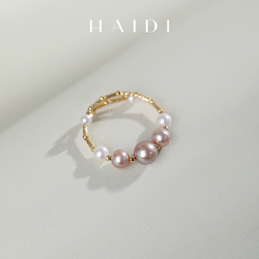 Heidi (haidi) Purple Wan 18K gold round beads 2-6mm freshwater pearl ring female elastic adjustable ring as a birthday gift for girlfriend 2-6mm/mixed color pearls