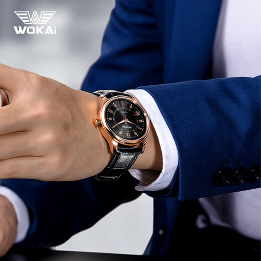 Popular business men's watch Roman scale black belt gold case black face simple and versatile fashion gold case black face black belt