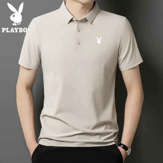 Playboy (Playboy) Футболка с короткими рубашками для рубашки с шелковой рубашкой для шелкового поло для мужчин для мужчин среднего бизнеса с твердым цветом сплошного отворота.