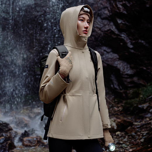 伯希和（Pelliot）PELLIOT 户外防风登山服徒步外套中长款收腰显瘦旅行休闲风衣软壳 黄卡其 S