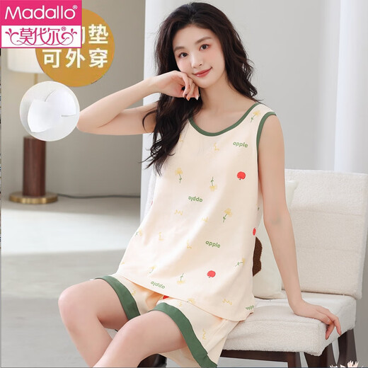 莫代尔带胸垫一体背心睡衣女夏舒适棉无袖大码家居服夏天薄款可外穿套装 背心套装【带胸垫】F9859 L 女 建议100-120斤