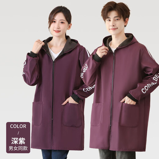 Winter velvet waterproof smock outer wear work clothes durable dustproof men and women long-sleeved oil-proof kitchen smock 801 velvet black 4XL recommended 140 180Jin Jin equals 0.5 kg