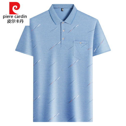 Pierre Cardin Strickte Mitte des Herren-Revers mit kurzärztem T-Shirt Daddy Anzug im Sommer dünnes Polo-Hemd mittlerer und älterer Eissense-Seiden-Seiden-Seiden-Eis-Silk-9923 Blue Real Pocket M 48/165