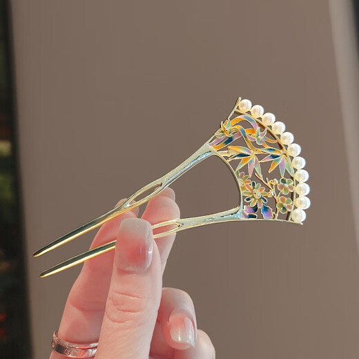 Painted hairpin hairpin new retro design pearl hairpin hairpin new Chinese style hairpin on the back of the head 3# glazed U-shaped hairpin