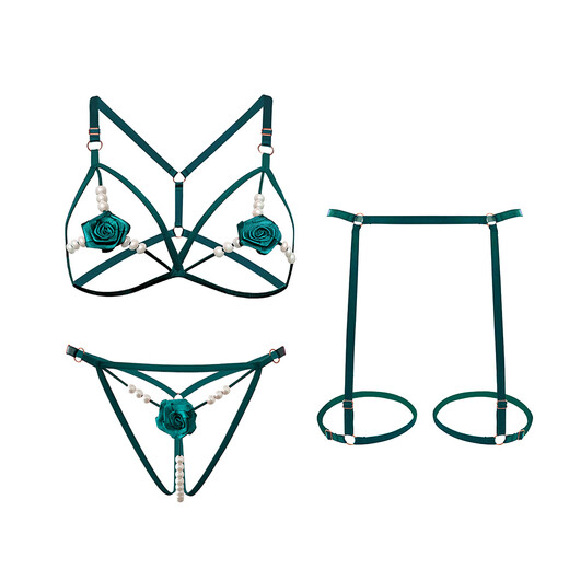 Jinyi Sexy Transparent Suspender No-Take Off Hot Flirting Rose Beaded Three-Point Temptation Bra Set for Women Plus Size Black L One Size Fits All Sizes (Suitable for 80-150 Jin Jin equals 0.5 kg) One Size Fits All Sizes (Suitable for 80-150 Jin Jin equals 0.5 kg)