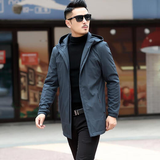 Ветровка BABOCHEN, мужская повседневная куртка средней длины с капюшоном, весна-осень 2025, новая хлопковая куртка, весеннее верхнее пальто, модное черное хлопковое стильное пальто L