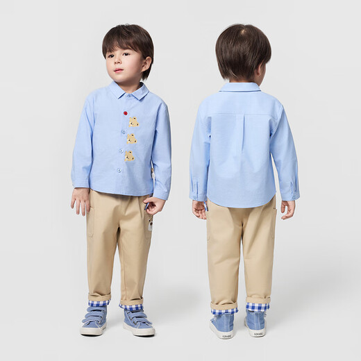 PawinPaw cartoon bear children's clothing 25th autumn and winter new baby boy loose solid color shirt casual and comfortable Blue blue/50 90