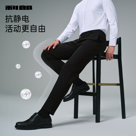 利郎抗静电加绒休闲裤男冬季男裤加绒加厚2025新款远红外发热弹力裤子 黑色（G5DXK81501） 32 (175/82A)