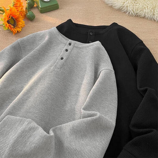 Pure (YISHion) Henry collar long-sleeved T-shirt for men in spring American heavyweight lazy bottoming shirt in spring and autumn style with sweatshirt for men white M