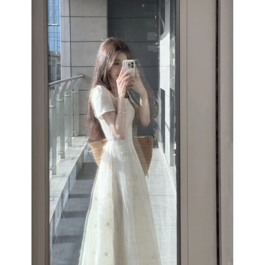 DIEJIAONUO dress summer 2025 new women's clothing Korean version pure lust style summer beautiful gentle white moonlight super beautiful apricot dress M