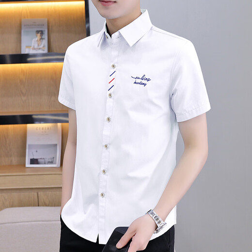 
Playboy (PLAYBOY) summer new short-sleeved shirt youth Korean style trendy youthful handsome slim-free solid color shirt embroidered thin style 829 white M M suggests 160-165c90-110Jin [Jin equals 0.5 kg]