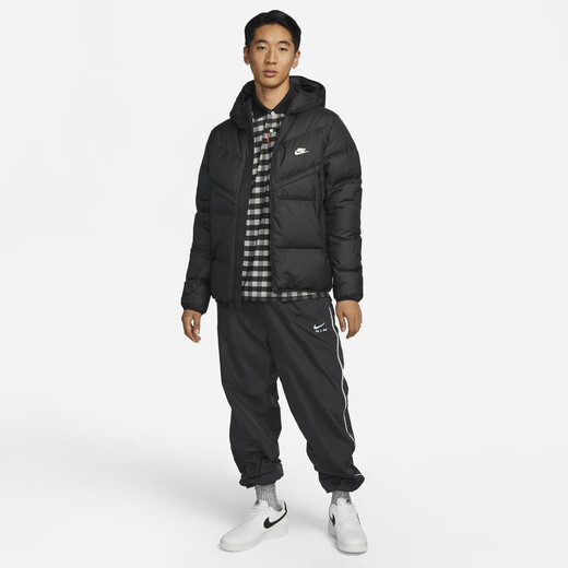 Nike Men's Windproof Hooded Down Jacket Winter Lightweight Jacket NIKE STORM-FIT DV1132 010 Black/Black/Sail White L