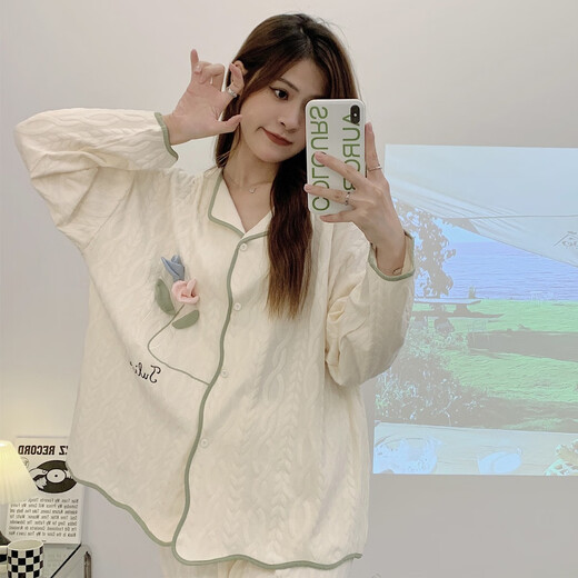 冉艺岚同款睡衣女春秋款纯棉长袖女士女款夏款2024年新款薄款减龄家居服 #qxt-9207 M 75-100斤