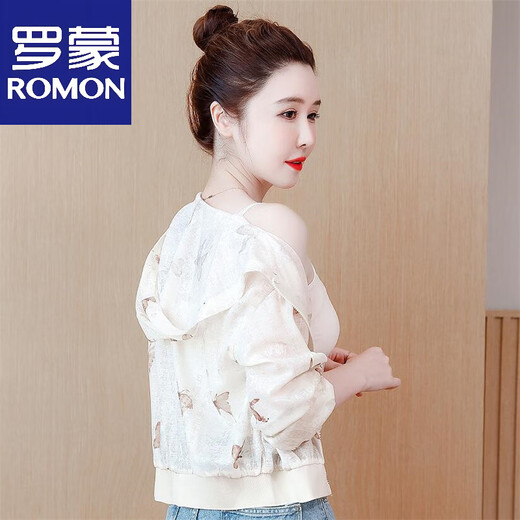 
ROMON Chinese style breathable short sun protection clothes for women 2025 summer new small hooded thin thin coat sun protection clothes light green L (recommended 100-110Jin [Jin equals 0.5 kg])