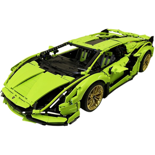 Disney building block toy Lambo building block sports car Gini children's difficult boy assembly toy remote control car model Lamborghini Green Bull static version steps
