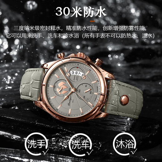 誉尚荣（YUSHANGRONG）航海系列男士手表航海家2023年时尚新款水日历潮流学生轻奢非机械 9898玫壳蓝面皮带