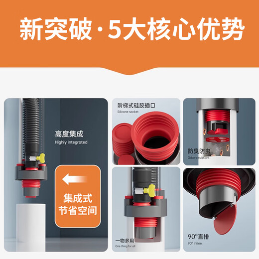 GuGuGo Germany sewer anti-reflux artifact washing machine drain three-way kitchen drain pipe three-in-one joint gray red kitchen 4-way sink + dishwasher + water purifier + front