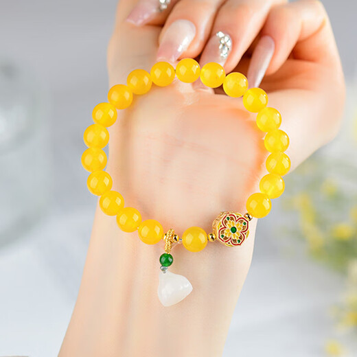 Bracelet de pod d'agate jaune naturel Luxurant luxe chinois Fashion Original Salle Source sucre cube Tiger Eye Stone Bracelet Women's Bijoux C679 Yellow Agate Pod Bracelet