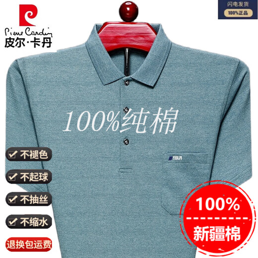 皮尔卡丹短袖t恤男纯棉爸爸夏装POLO衫夏装真口袋中年宽松翻领半袖上衣 短袖9906兰色 M 165建议120斤以内