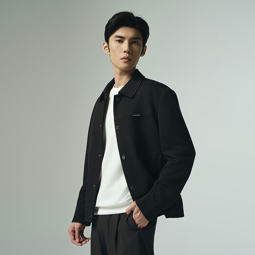 Lilan heavyweight jacket men's lapel jacket autumn 2025 new textured jacquard casual men's modal jacket black (G5QJK8152Y) 3XL 185/100A