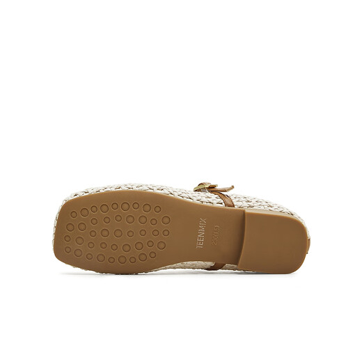 
Tianmeiyi Mules Inner Heightening Women's Sandals Shopping Mall same French Baotou Semi-slippers 2025 Summer BK841BH5 Weaving Mary Jane-Beige Brown 40