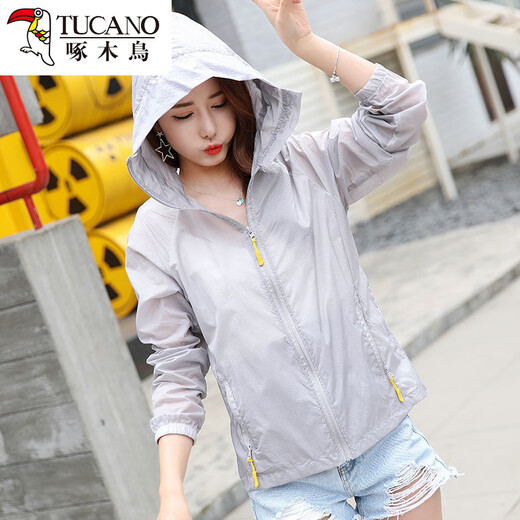 啄木鸟轻薄透气夏季防晒衣女款开衫2025新款可外穿防晒服外套女 灰色 S 建议95斤以下