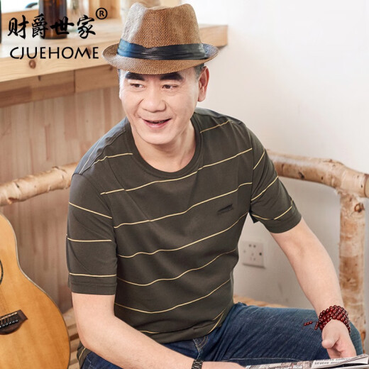 爸爸夏装夏季短袖t恤男款50多岁父节衣服圆领中老年人男士半袖 gdb9928藏青 L 170/