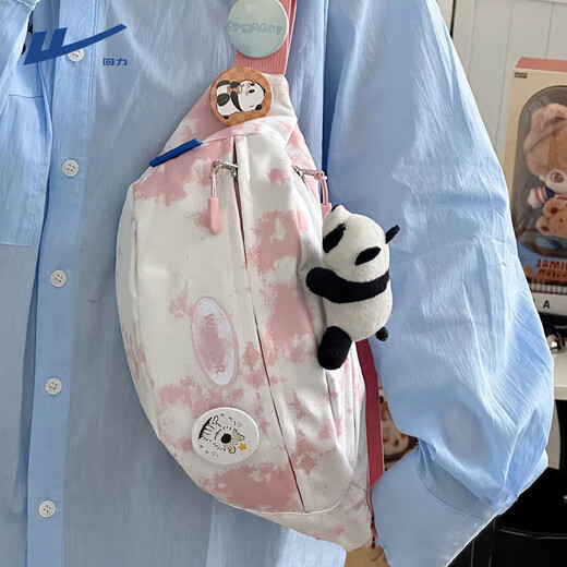 回力斜挎包新中式扎染小众ins少女小清新胸包简约百搭小包女腰包潮流 蓝色【熊猫挂件】【95%人选择】