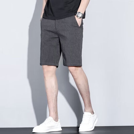 Hailan Home's brand summer thin shorts men's casual suit pants plaid striped five-point pants Korean style trend 629-653 Black M