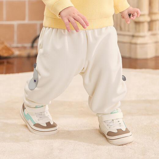 Balabala children's clothing baby pants children's trousers baby 2025 winter clothing boys and girls sweatpants polar fleece thickened fashion milk white 90